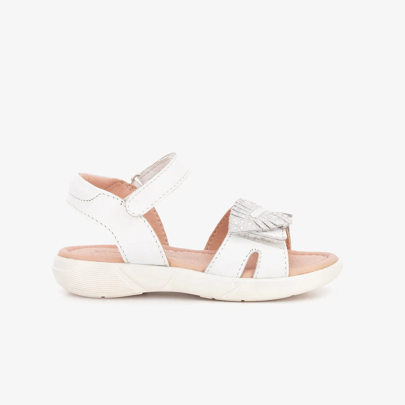 Girl's White Leaf Leather Sandals