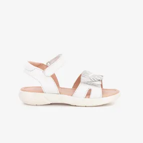 Girl's White Leaf Leather Sandals