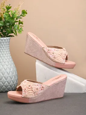 Pelle Albero Women's Rose Gold Synthetic Leather Slip-On Wedge Heel Sandal