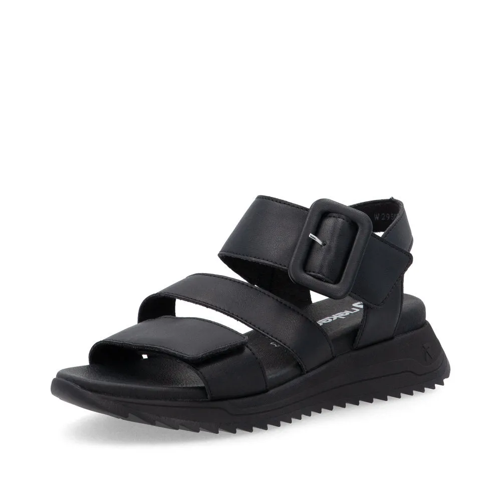 Rieker W2950 BLACK Leather Touch Fastening Chunky sandal W2950-00