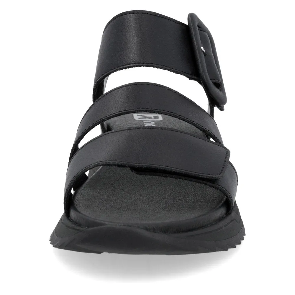 Rieker W2950 BLACK Leather Touch Fastening Chunky sandal W2950-00