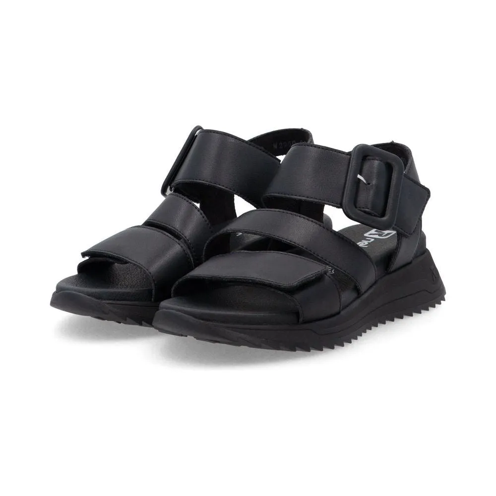Rieker W2950 BLACK Leather Touch Fastening Chunky sandal W2950-00