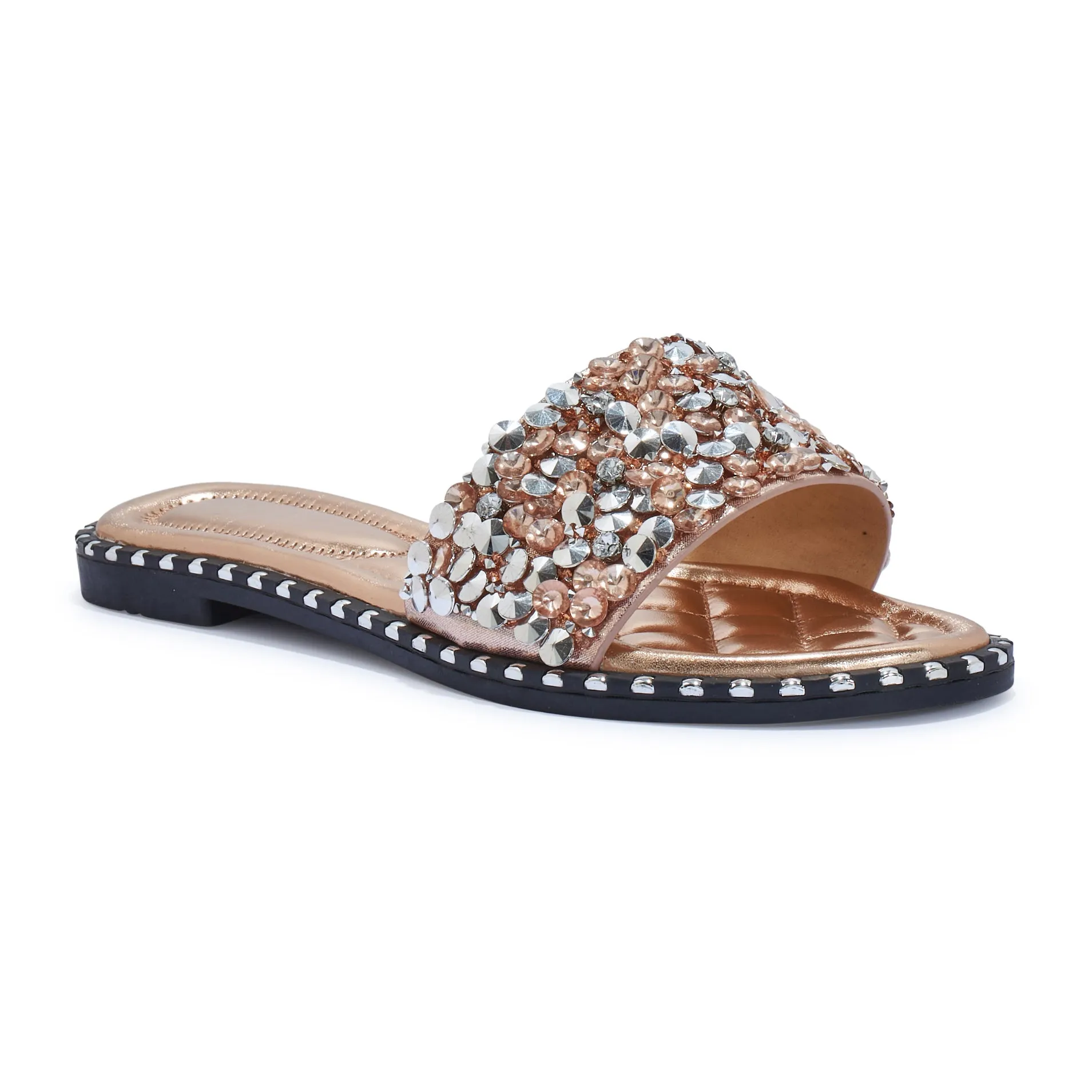 TARRAGON1 DIAMANTE GLITTER FLAT SANDAL MULE