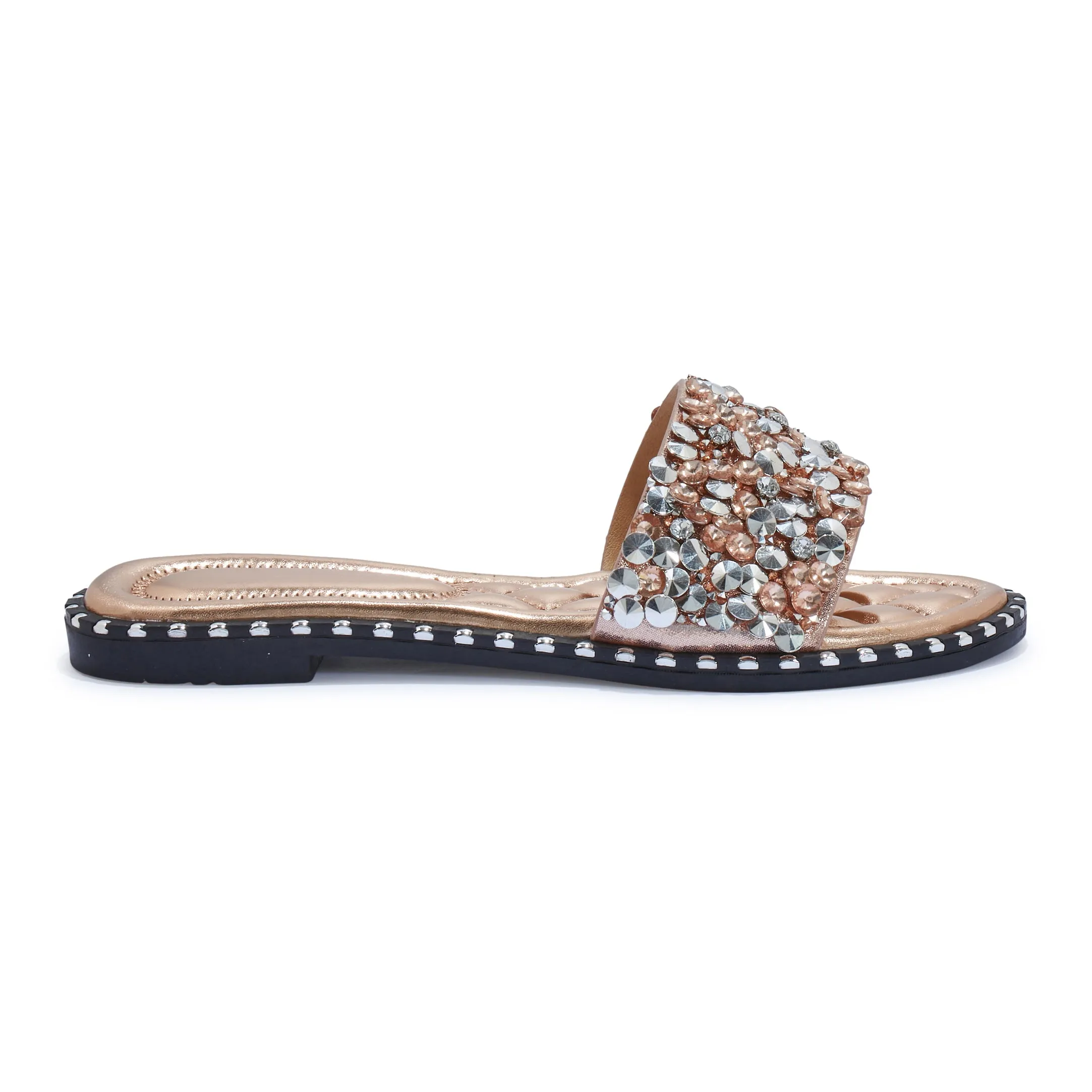 TARRAGON1 DIAMANTE GLITTER FLAT SANDAL MULE