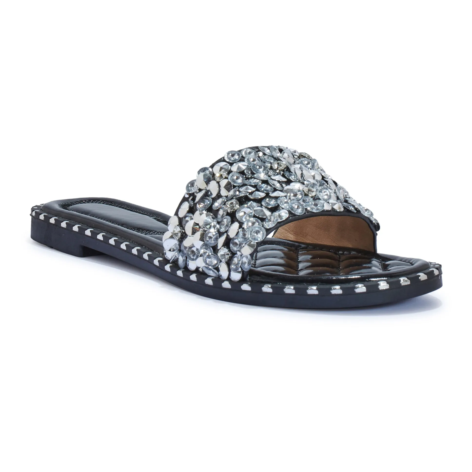 TARRAGON1 DIAMANTE GLITTER FLAT SANDAL MULE