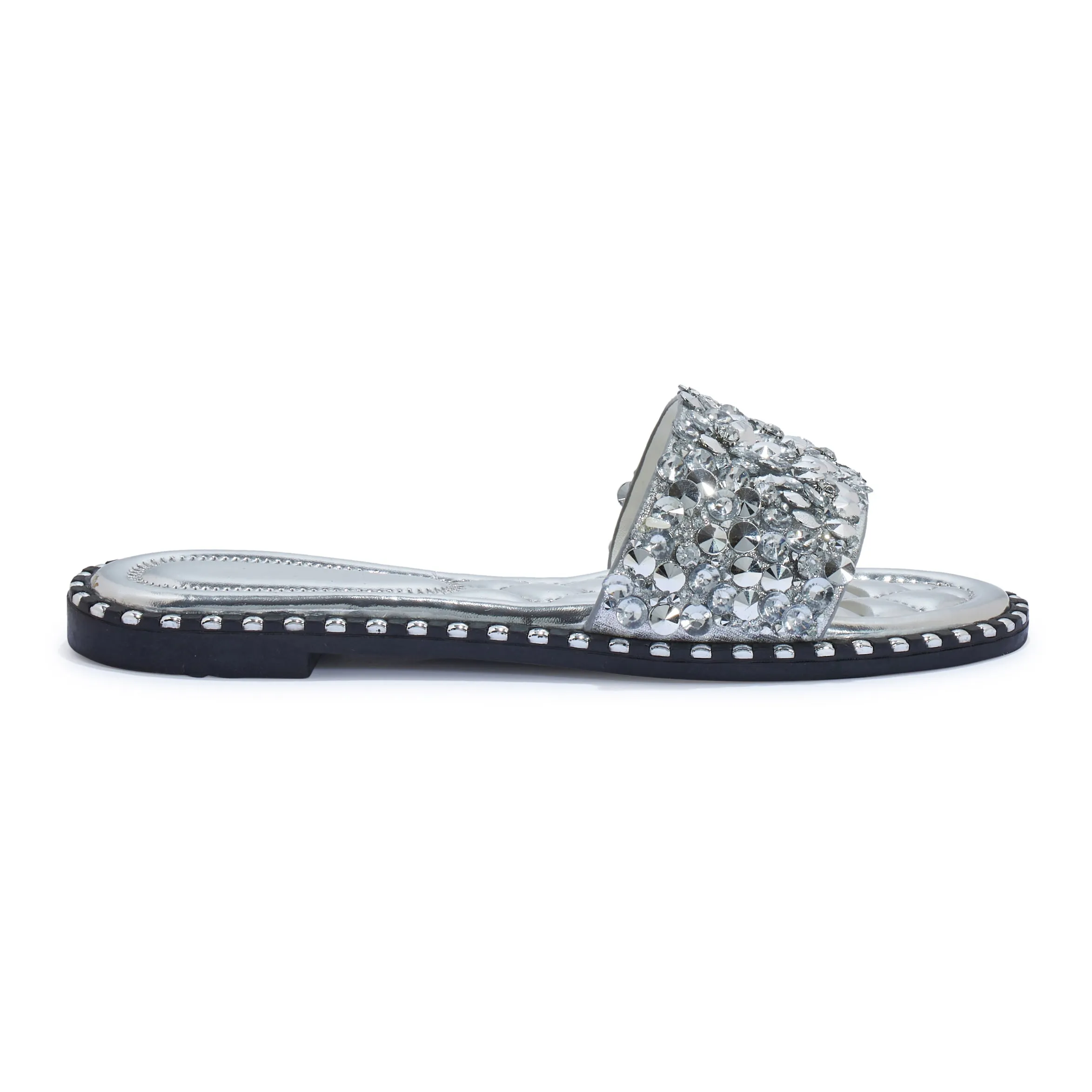 TARRAGON1 DIAMANTE GLITTER FLAT SANDAL MULE