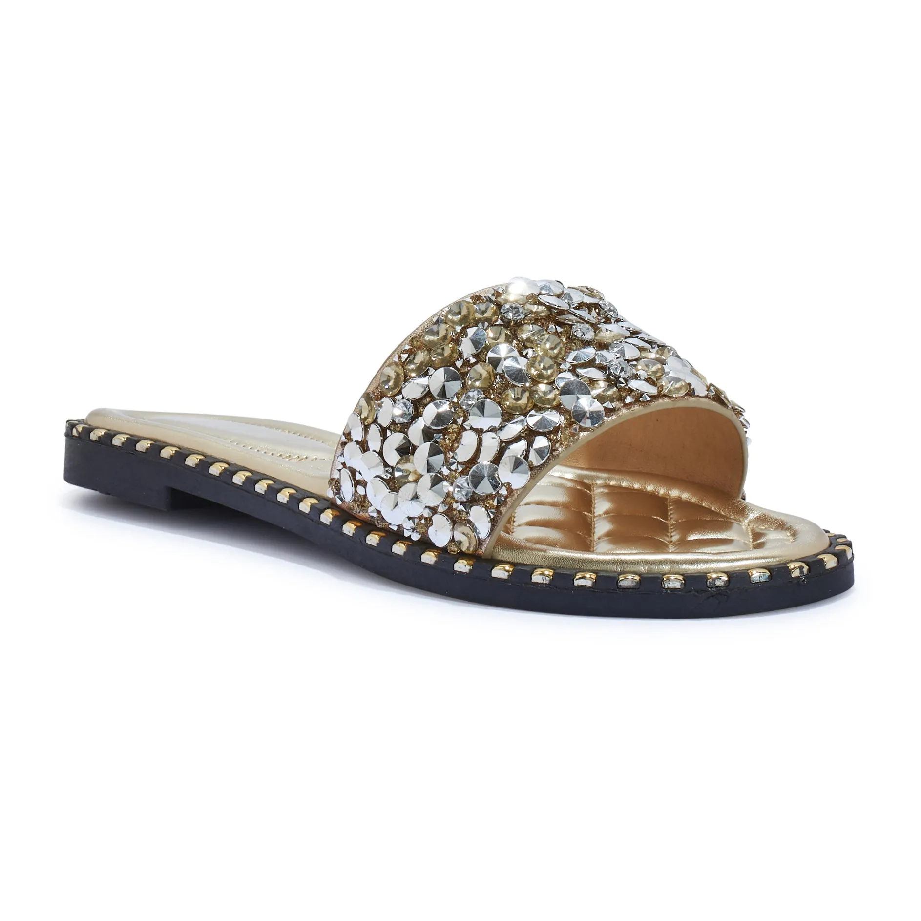 TARRAGON1 DIAMANTE GLITTER FLAT SANDAL MULE