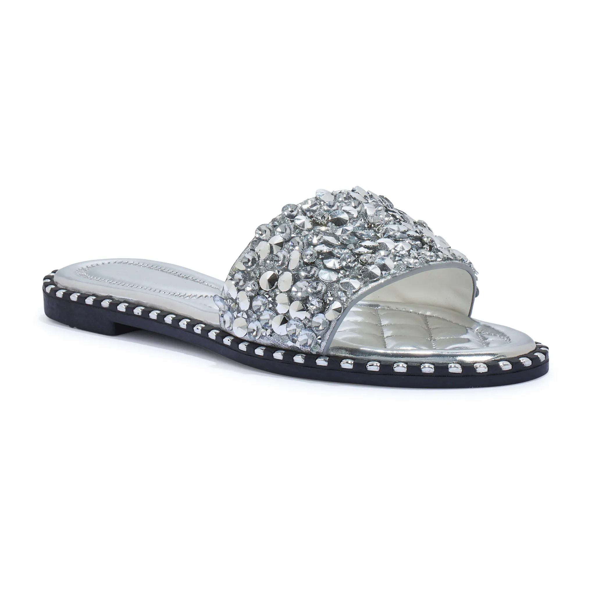 TARRAGON1 DIAMANTE GLITTER FLAT SANDAL MULE