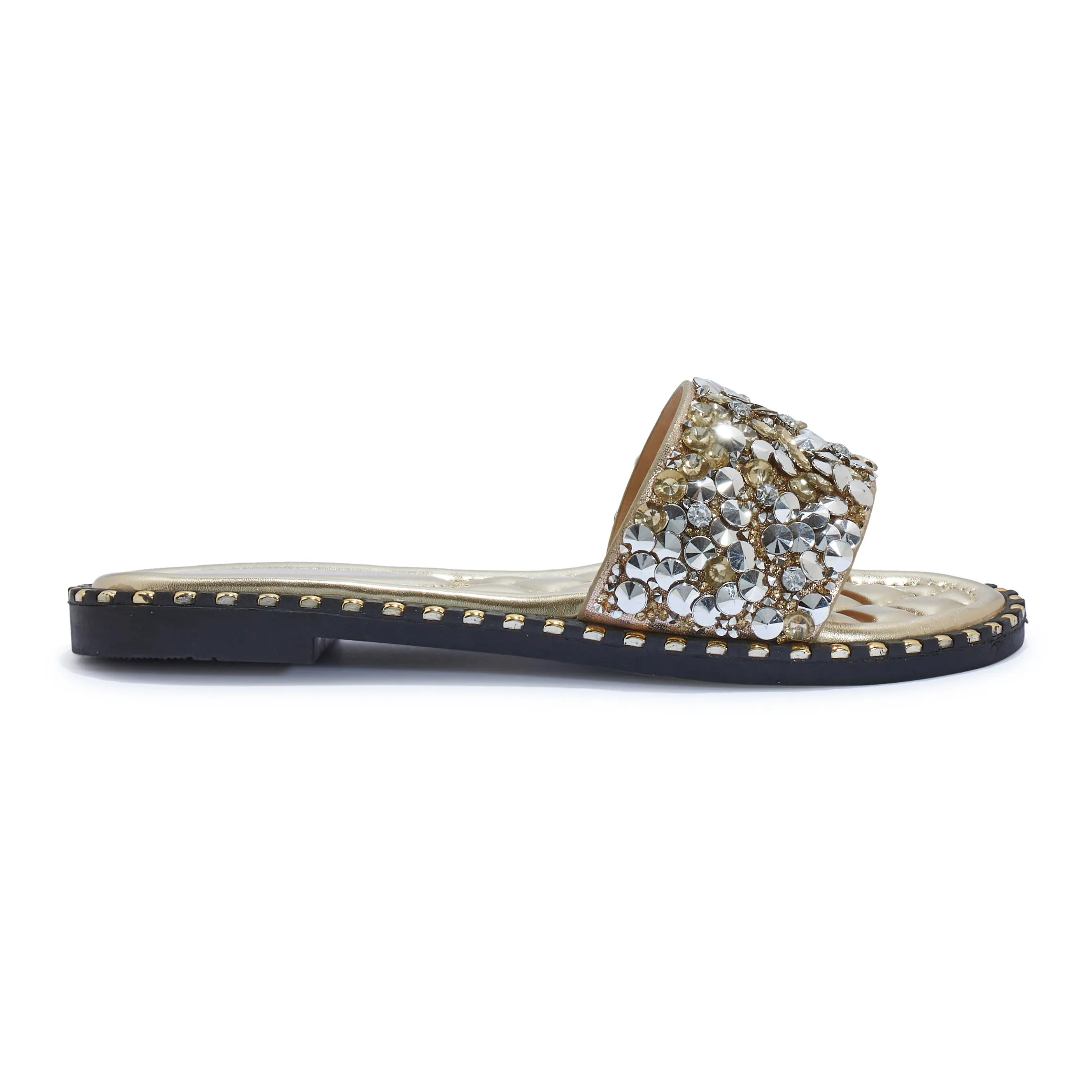 TARRAGON1 DIAMANTE GLITTER FLAT SANDAL MULE