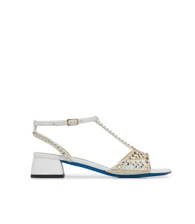 White suede and nappa leather jewel sandal
