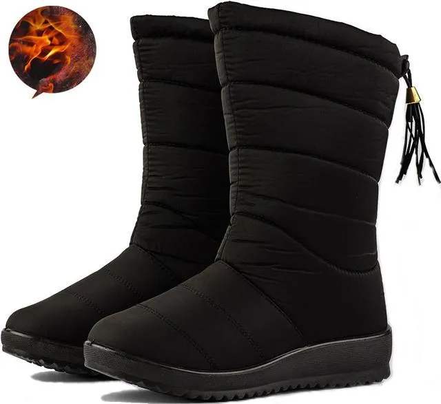 Women Tassel Pull On Snow Boots Comfortable Warm Round Toe Waterproof Short Winter Boots