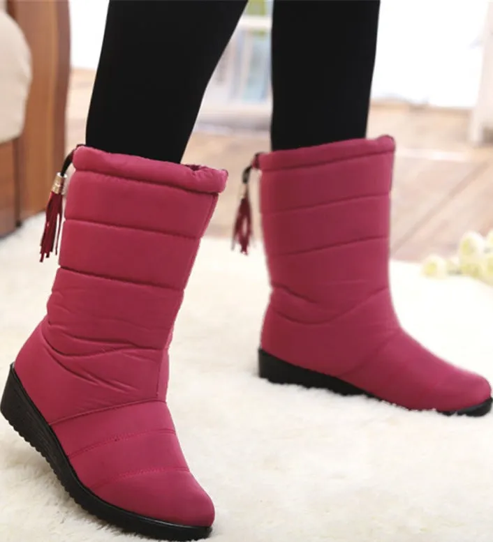 Women Tassel Pull On Snow Boots Comfortable Warm Round Toe Waterproof Short Winter Boots