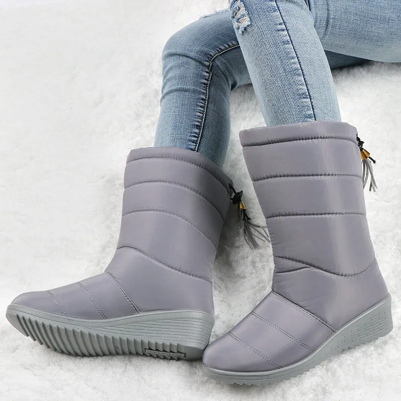 Women Tassel Pull On Snow Boots Comfortable Warm Round Toe Waterproof Short Winter Boots