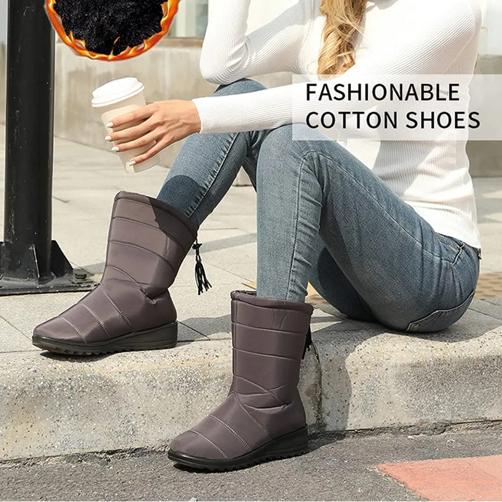 Women Tassel Pull On Snow Boots Comfortable Warm Round Toe Waterproof Short Winter Boots
